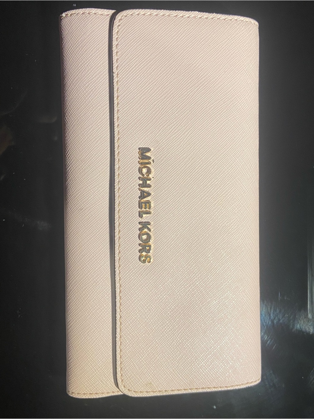 Michael Kors Pale Pink Saffiano Continental Wallet with Gold Logo